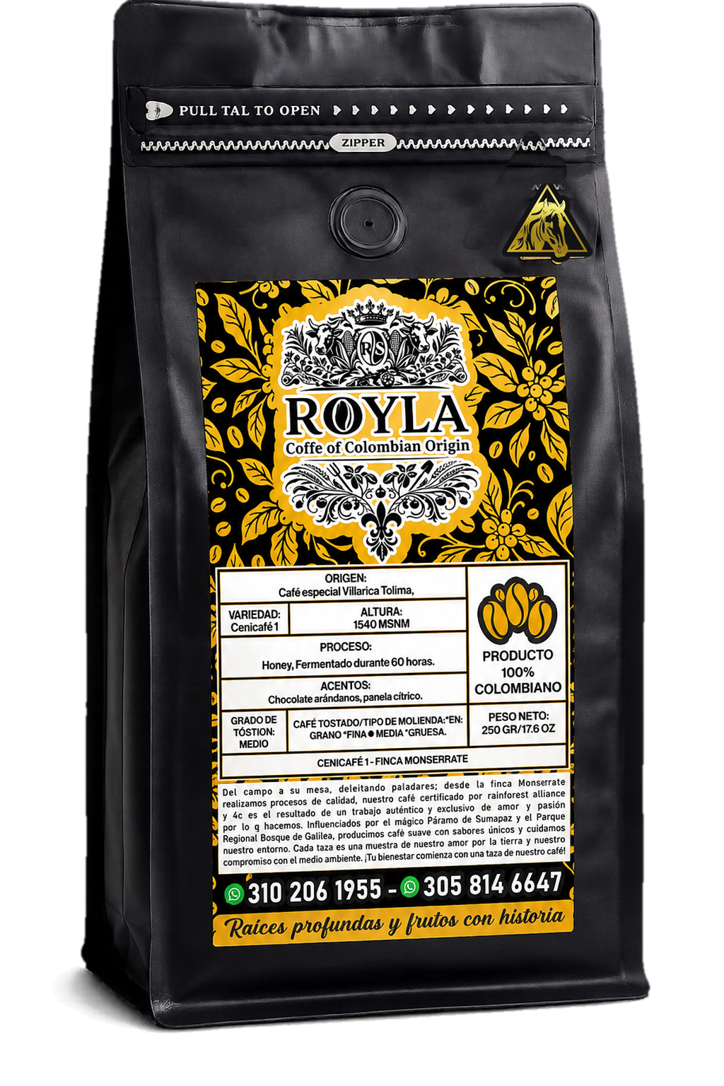 Paquete de café ROYLA de 500 gramos